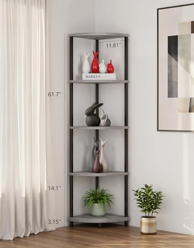 Corner Shelf with LED Light, 5 Tier Smart Color Changing Floor Lamp with Remote, 62" Display Shelf Bookshelf Narrow Storage Rack Standing Lamp for Living Room Bedroom Home Office Decor, Grey - Image 7