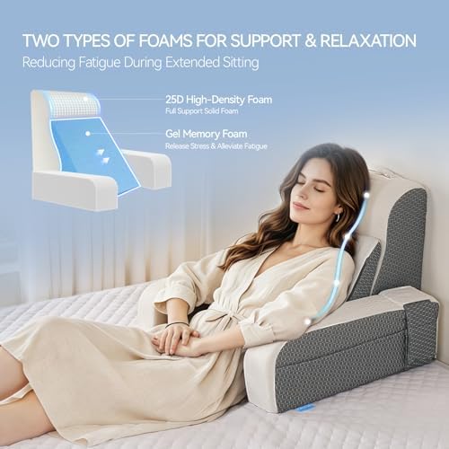 Kayfia Reading Pillow, Gel Memory Foam Back Rest Pillow, 19", White - Image 3