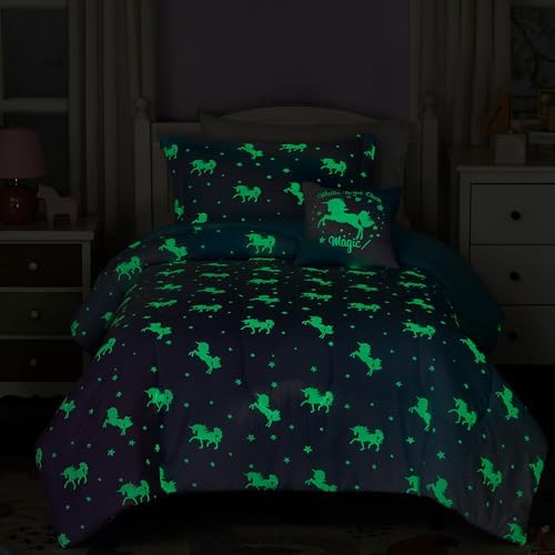 Full Size Comforter Sets for Girl-4 Pieces Unicorn Glow in the Dark Bedding - Image 2