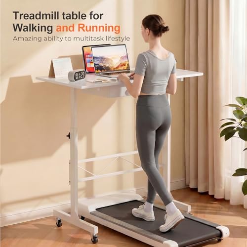 COMHOMA Small Standing Desk with Storage Drawer, Mobile Height Adjustable Rolling Sit Stand Desk with Lockable Wheels 4‑Level Portable Laptop Desk for Small Space Home Office Treadmill Workstation - Image 3