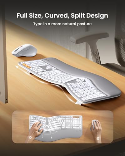 ProtoArc EKM01 Plus Wireless Ergonomic Keyboard Mouse Combo - White Silver - Image 2
