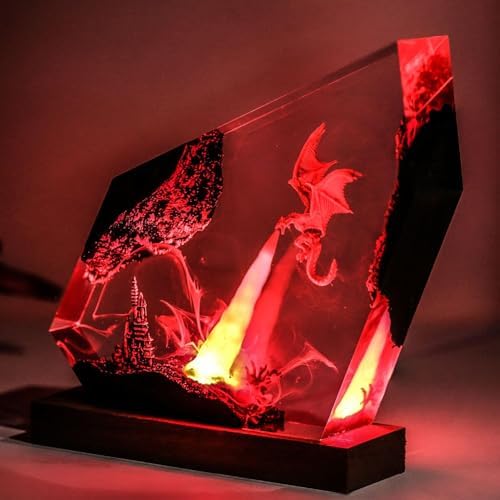Epoxy Fire Dragon Resin Lamp, Handmade Resin Night Light with USB Port - Image 6