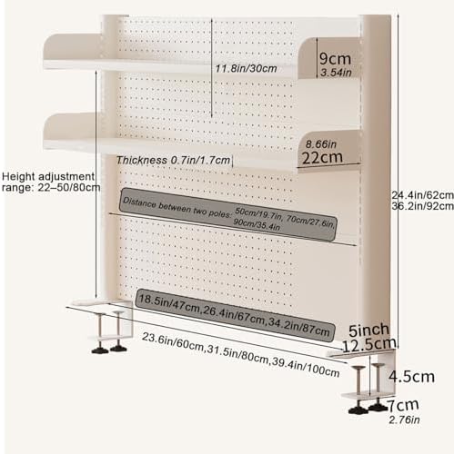 Pegboard Wall Organizer Panels.Clamp On Desk Shelf - 2 Tier Pegboard Display Rack for Home Office, Dorm, Gaming, & Computer - 23.6in White Storage Solution - Image 2