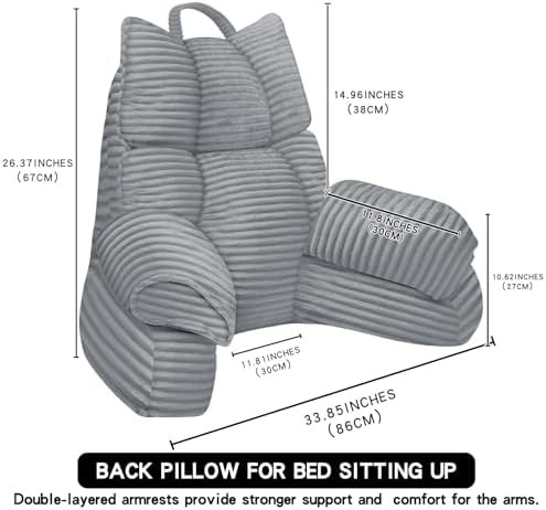 Reading Pillow for Bed with Arms, Back Support, Memory Foam（Smoke Gray） - Image 2