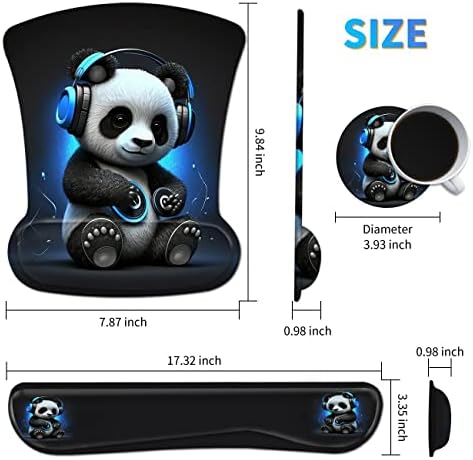 Ergonomic Mouse Pad with Wrist Support Gel Mouse Pads and Upgrade Keyboard Wrist Rest Pad Set, Coasters Non-Slip PU Base Mouse Mat for Office Gaming Computer Laptop Home, Panda - Image 2