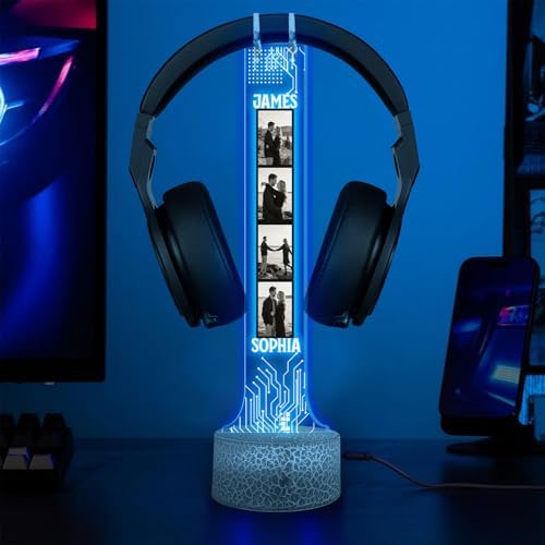 Personalized Headphone Led Night Light, Custom Photo RGB Light Headset Holder, Gift for Couple, Boyfriend Gifts, Headphone Display with Photos, Gamers Room Decor, Valentines Day Gifts by GiantBigHands