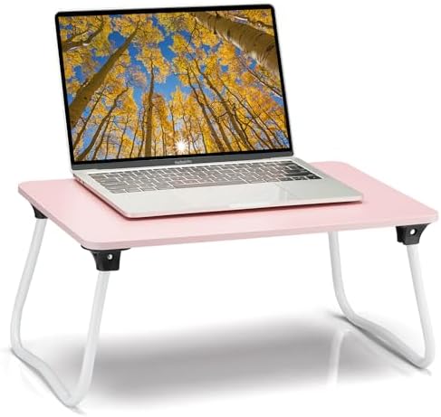 Ruxury Foldable Lap Desk Laptop Stand Bed Desk Table Tray, Breakfast Serving Tray, Portable & Lightweight Mini Table, Lap Tablet Desk for Sofa Couch Floor - Pink by Ruxury