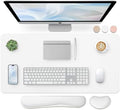 Bloss Leather Desk Pad and Keyboard Wrist Rest, Large Mouse Pad + Keyboard Pad+Mouse Wrist Support, Non-Slip Desk Mat Protector for Office, Home(31.5×15.7 Inches,White) by Bloss