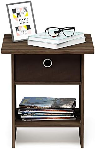 Furinno Dario End Table / Side Table / Night Stand / Bedside Table with Bin Drawer, 1-Pack, Columbia Walnut/Dark Brown - Image 4