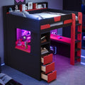 Merax Full Size Wood Gaming Loft Bed with U-Shaped Desk, Lights & USB Ports by Merax