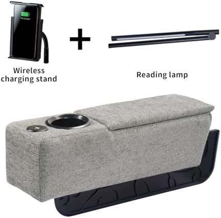 Multifunctional Sofa Armrest, Couch Armrest with Cup Holder, Removable Sofa Caddy with Storage,Equipped with LED Reading Light&Wireless Charge Stand, Grey - Image 2