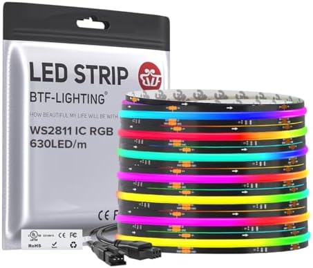 BTF-LIGHTING 24FT WS2811 Smart IC RGB DC24V FCOB COB LED Strip Light by BTF-LIGHTING