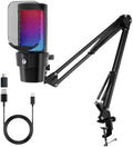 VCOM Gaming USB Microphone,Condenser Dynamic Boom Arm Mic for Podcasting,Streaming, with Boom Arm Stand,Quick Mute,Pop Filter,RGB Indicator,Shock Mount,Rotate gain Button, Compatible with PS4/5/PC by VCOM