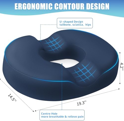 BlissTrends Donut Pillow Seat Cushion, Memory Foam Lifting Cushions | Donut Chair Cushions for Postpartum Pregnancy&Hemorrhoids,Tailbone Pain Relief Cushion for Office&Home Chairs(XX-Large, Blue) - Image 2