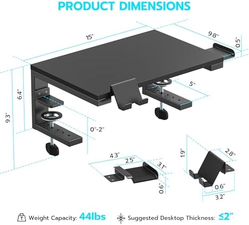ARES WING Clamp-On 15" 3-in-1 Heavy Duty Desk Shelf Extender Black - Image 2