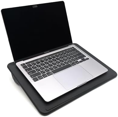 Lap Desk with Soft Cushion and Wrist Rest – Portable Laptop Desk for Bed, Couch & Home Office, PU Surface Tray with Handle for 15.6 inch Laptop (Medium, Black) by ergomi