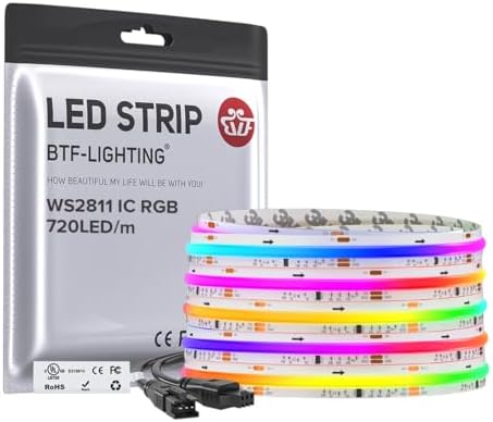 BTF-LIGHTING 16.4FT WS2811 Smart IC RGB DC24V FCOB COB LED Strip Light by BTF-LIGHTING