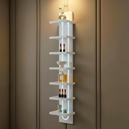 U-Shaped 7-Tier Compact Narrow RGB Light Wall Shelf Unit, White - Image 3