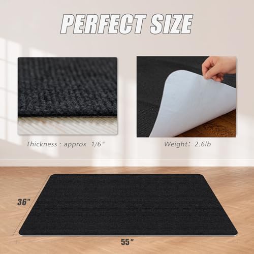 Sycoodeal Office Chair Mat for Hardwood Floor,Office Computer Gaming Chair Mat for Tile Floor,Large Floor Protector Rug,Anti-Slip,Easy to Clean,Pure Black(55"x36") - Image 3
