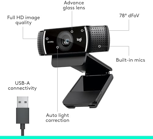 Logitech C922x HD Pro PC Webcam, Full HD 1080p/30fps or 720p/60fps Video,HD Light Correction,Works with Microsoft Teams,Google Meet,Nintendo Switch 2’s new GameChat Mode,Mac/Tablet- Black, Pack of 10 - Image 6