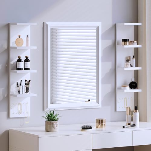 LitaEther 4 Tier White Lack Shelf Vanity Wall Shelf with 10 Crystal Hooks - Multi-Functional Storage for Makeup, Jewelry, Plants, Awards & Display (L7.1 x W5.5 x H30.7) (1) - Image 4