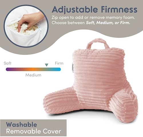 Nestl Reading Pillow for Kids & Teens with Shredded Memory Foam, Luxe Cut Plush Backrest Pillows for Reading and Gaming, for use on Couch or Bed, Adjustable Support with Washable Cover Peach Beige - Image 3