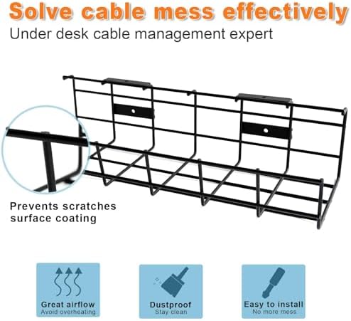 Under Desk Cable Management- 1 Pack Cord Organizer. Metal Wire Cable Management Tray for Office, Studio and Home. Super Sturdy Under Table Cable Raceways Management - Black Cable Organizer - Image 5