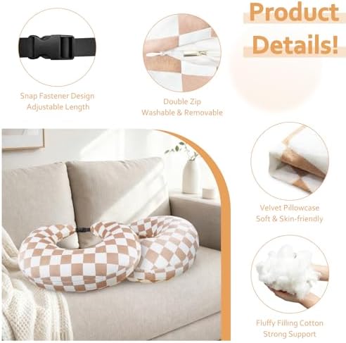 Ergonomic U-Shaped Gaming & Lap Pillow for Crocheting - Cute Geometric Grid Crochet Pillow with Elbow & Arm Support, Lap Desk Pillows for Reading, Playing or Crocheting, Suitable for Adults - Brown - Image 4
