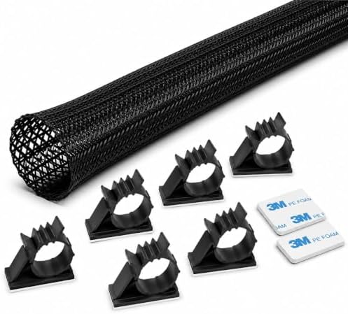 Cord Protector Cable Sleeve (10ft) with Adhesive Cable Holders, Expandable Cord Organizer & Wire Management Sleeve for TV, Computer, Home Office & Gaming Desk by Unknown