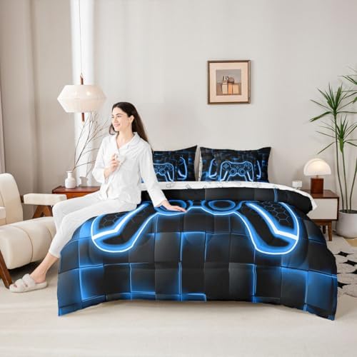 Feelyou Kids Gamer Bed in a Bag Set with Sheets Full Size 7 Piece Blue - Image 6