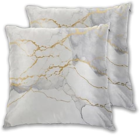 Pillowcase Set of 2 White and Gold Marble Print Throw Pillow Covers Shells for Couch Office Bedroom Home Decoration, 18"X18" by Abucaky