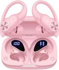 PocBuds Bluetooth Headphones Wireless Earbuds 80hrs Playtime Wireless Charging Case Digital Display Sports Ear Buds with Earhook Deep Bass IPX7 Waterproof Over-Ear Earphones for TV Phone Laptop Pink by PocBuds