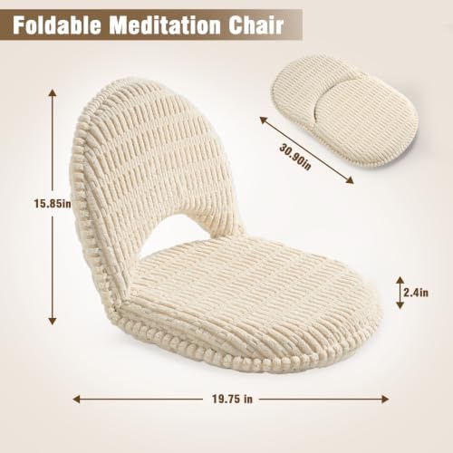 Corn Kernel Corduroy 5-Position Foldable Floor Chair for with Adjustable Back Great for Gaming Reading Meditating (Beige) - Image 3