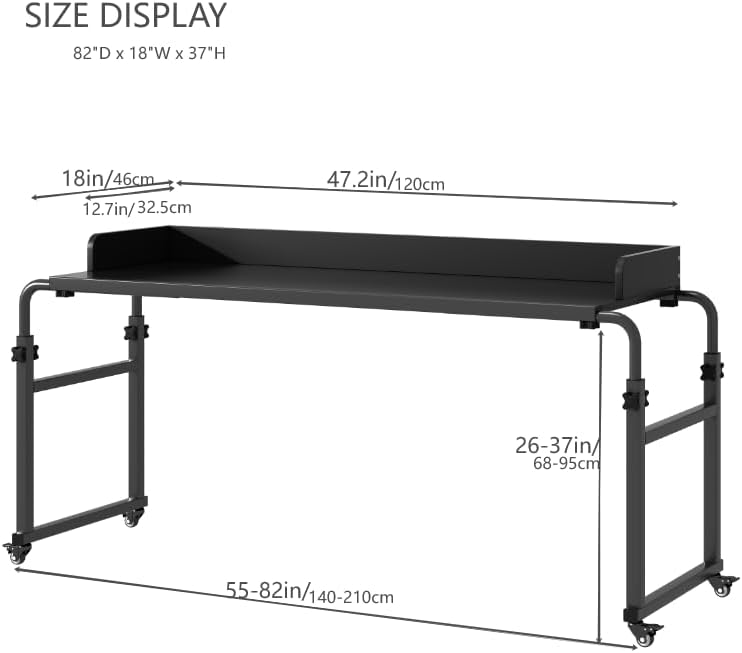 Furist Overbed Table with 360° Wheels, Queen Size Mobile Bed Desk, Recliner Table Over Bed Table Adjustable Height and Length Overbed Table with Heavy Duty Metal Leg for Hospital and Home use - Image 2