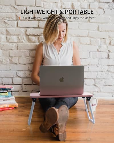 FISYOD Foldable Lap Desk, Laptop Bed Desk, Portable Bed Table, Laptop Stand for Bed & Couch, Lightweight & Mini - Pink - Image 4