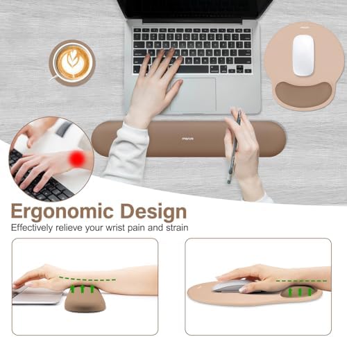 MOSISO Wrist Rest Support for Mouse Pad&Keyboard Set, Mocha - Image 3