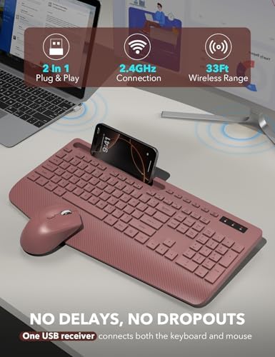 Wireless Keyboard and Mouse Combo - Full-Sized, Ergonomic Wrist Rest - Image 4