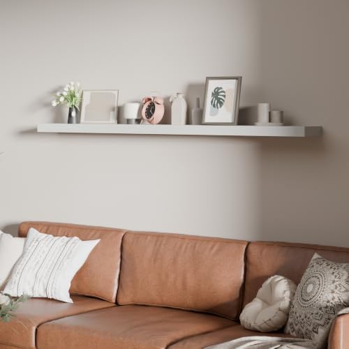60 inch Long White Floating Shelves Set of 1 | Solid Wood Large Wall Shelves with Invisible Brackets for Living Room, Bedroom, Bathroom, Kitchen, Laundry Room (White, 60 Inch) by ONOTETUT