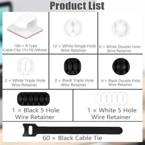 190Pcs Cable Management Kit, Self-Adhesive Cord Clips for Desk Office Home - Image 3