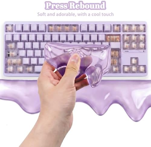 Acrylic Computer Keyboard Stand with Gel Mountain Wrist Rest Keyboard Riser with Comfortable Clear Silicone Mouse Wrist Pad Ergonomic Tilted Transparent Keyboard Holder for Desktop Office Purple - Image 3