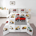Boys Red Construction Bedding Set Cartoon Excavator Comforter Set for Kids Boys Tractor Truck Car Duvet Set Vehicles Comforter 1 Comforter Set with 2 Pillowcases Full Size Boys by Feelyou