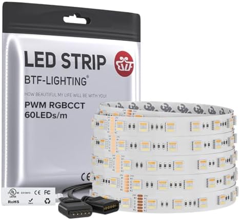 BTF-LIGHTING RGBCCT LED Strip UL Listed 16.4ft 60LED/m 300LED DC24V IP30 by BTF-LIGHTING