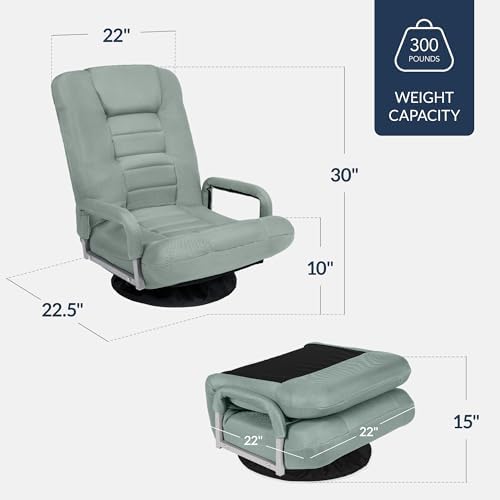 Best Choice Products Swivel Gaming Chair 360 Degree Multipurpose Floor Chair Rocker for TV, Reading, Playing Video Games w/Lumbar Support, Armrest Handles, Adjustable Foldable Backrest - Sage Green - Image 3