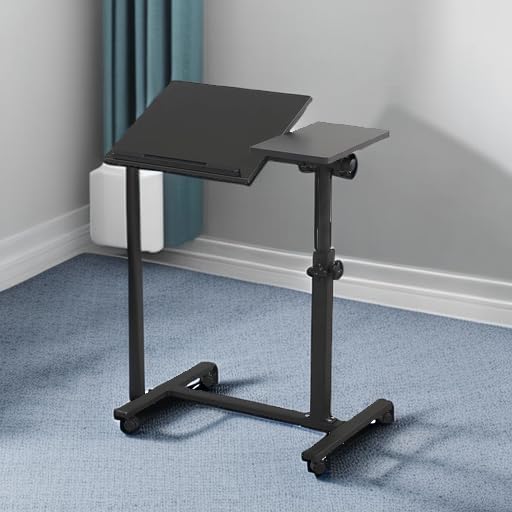 TigerDad Overbed Bedside Desk Mobile Rolling Laptop Stand Tilting Overbed Table with Wheels Height Adjustable Tray Table for Laptop Bed Sofa Side Table, Home & Hospital Use (Black) - Image 2