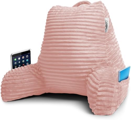 Nestl Reading Pillow with Shredded Memory Foam, Luxe Cut Plush Back Pillow for Sitting Up in Bed, Back and Arms Adjustable Support for Adult & Teens, Backrest Pillows with Washable Cover Peach Beige by Nestl