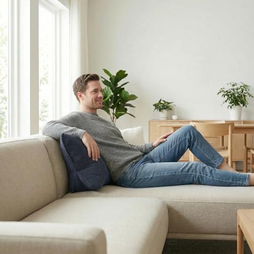 Pat. Pend. Corduroy Wedge Pillow with Lumbar Support, Triangle Cushion for Sofa, Couch, Bed or Recliner, Reading Pillow for Sitting & Relaxing, Navy Blue - Image 4