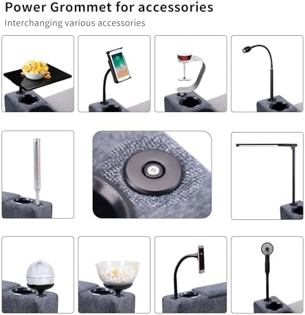 Removable Sofa Armrest, Dual Cup Holders Large Size Multifunctional Couch Caddy Storage Arm Rest with Power Wireless Charging Stand & LED Reading Light for Sofa Middle Seat Adjustable - Image 6