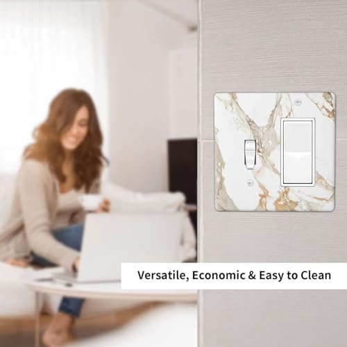 Decorative Outlet Covers Abstract Luxury White Gold Marble 2-Gang Combo Light Switch Cover Plate Single Toggle/Rocker Wall Plate Plug Switch Plate Covers for Bedroom Decor - Image 6