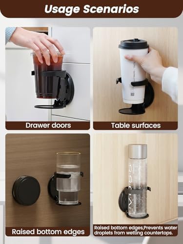 2-Pack Cup Holder for Desk, Clamp On Mug Holder, Universal Coffee Cup Holder Organizer for Gaming Desk, Office, Bedside, Countertop (Black) - Image 7