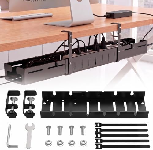 Under Desk Cable Tray, Clamp-On, 12-21.6in Expandable Metal Wire Organizer by Unknown